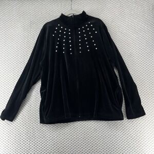 Sag Harbor Sport Velour Velvet Rhinestone Jacket‎ Full Zip Black X-Large